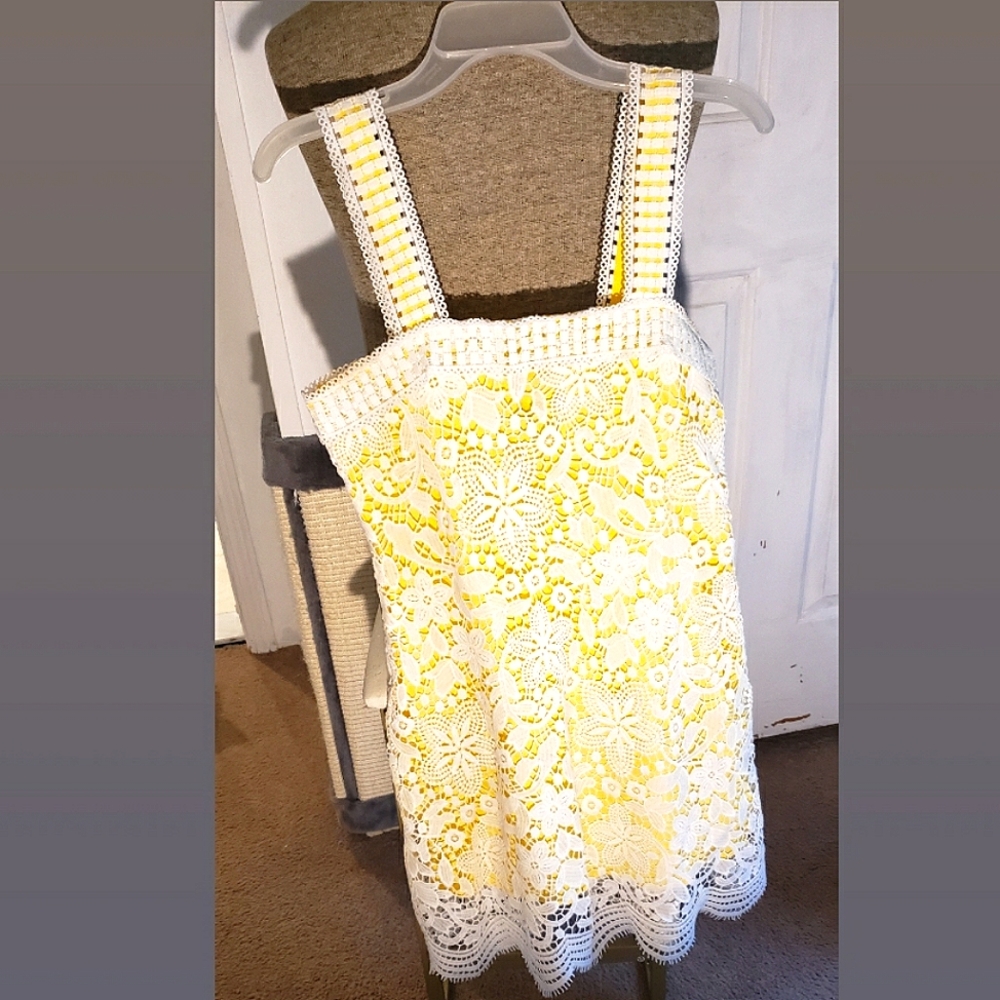 Design Lab White & Yellow Macrame Dress